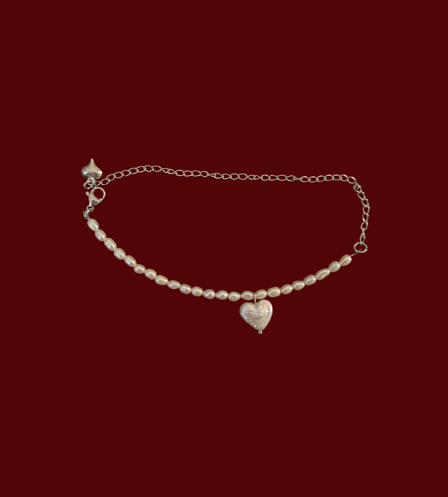 Heart on rice pearl bracelet {freshwater culture pearl}
