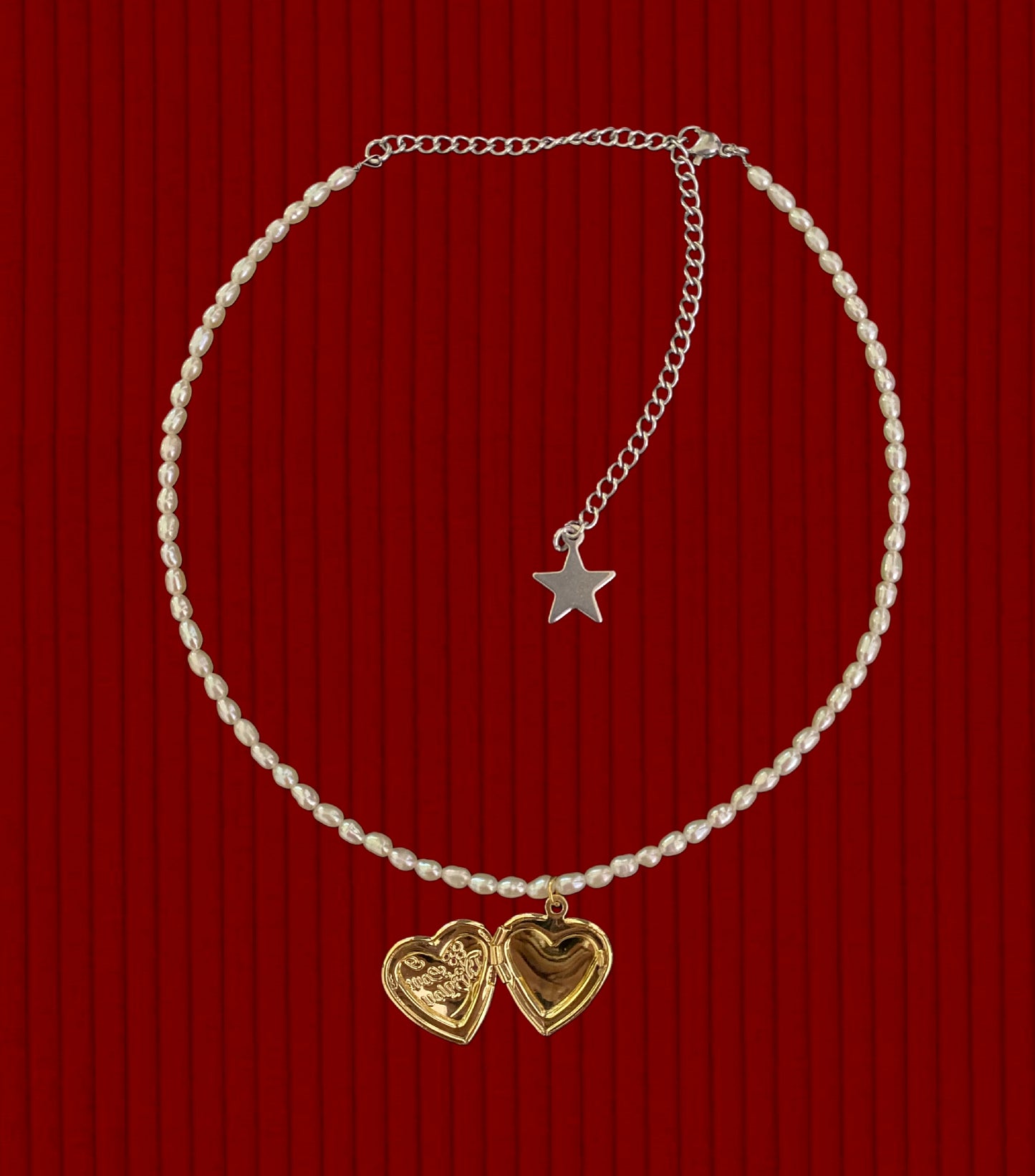 Gold plated locket on baby pearls choker