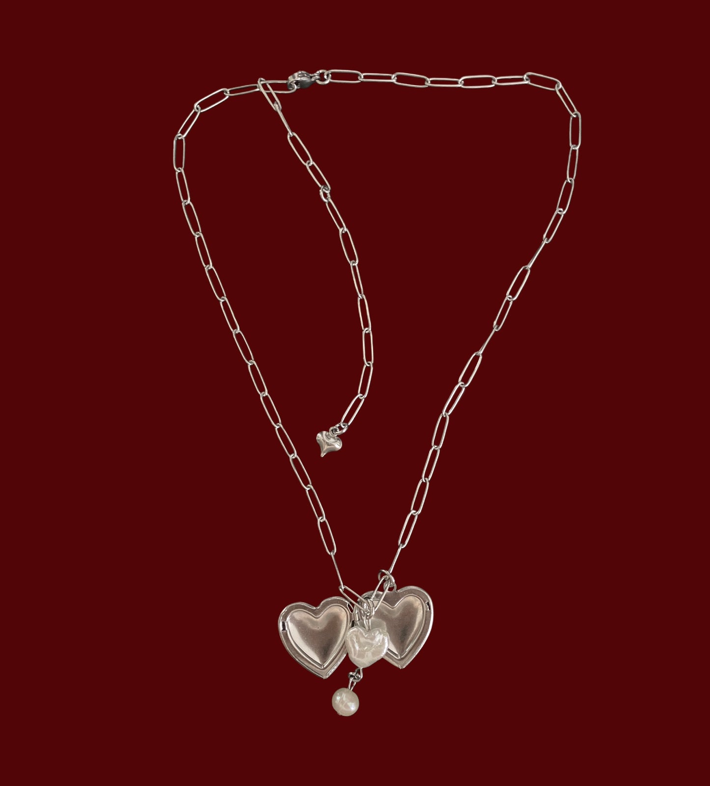 Heart drop locket paperclip necklace
