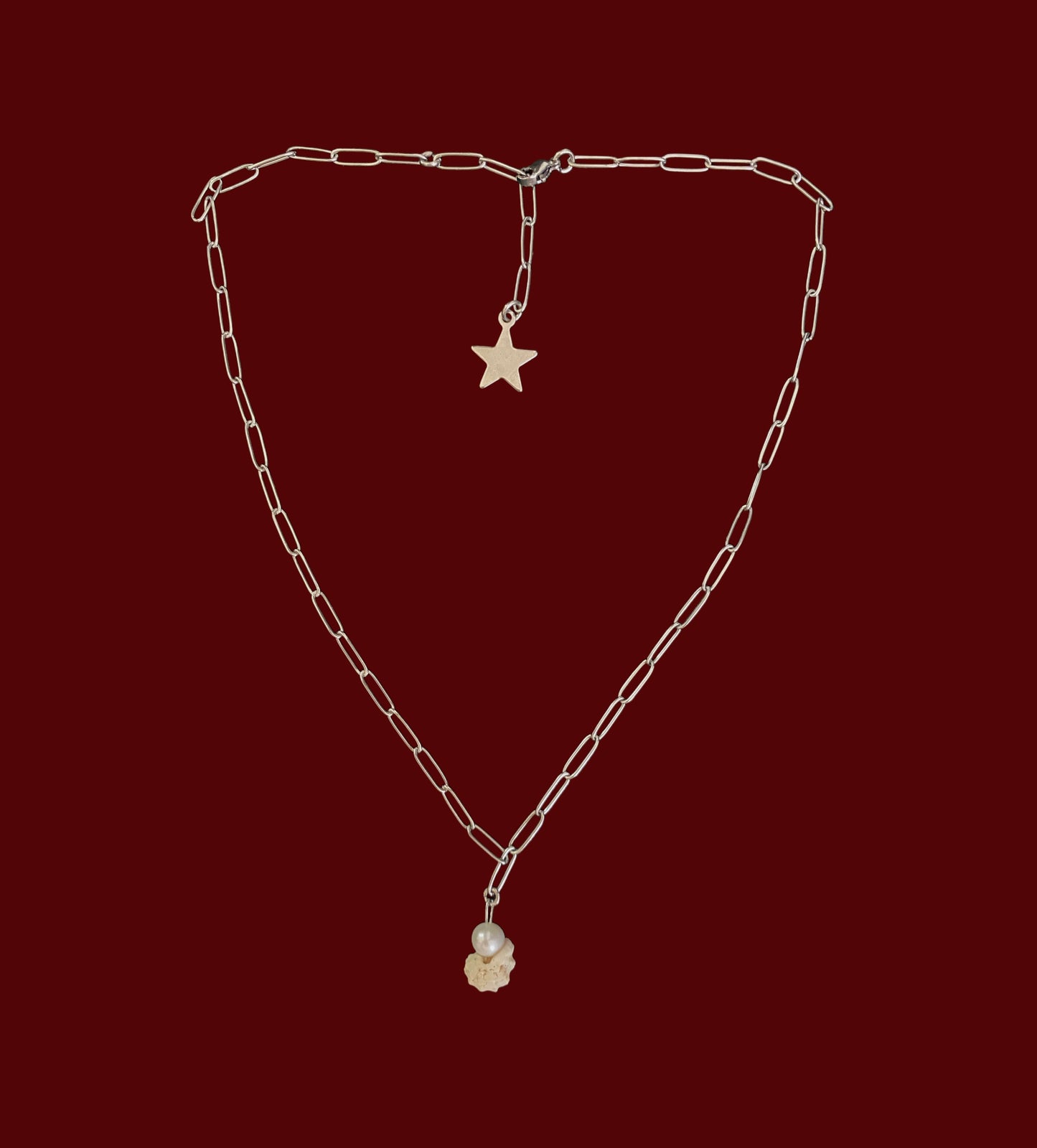 Pearl in a shell paperclip necklace