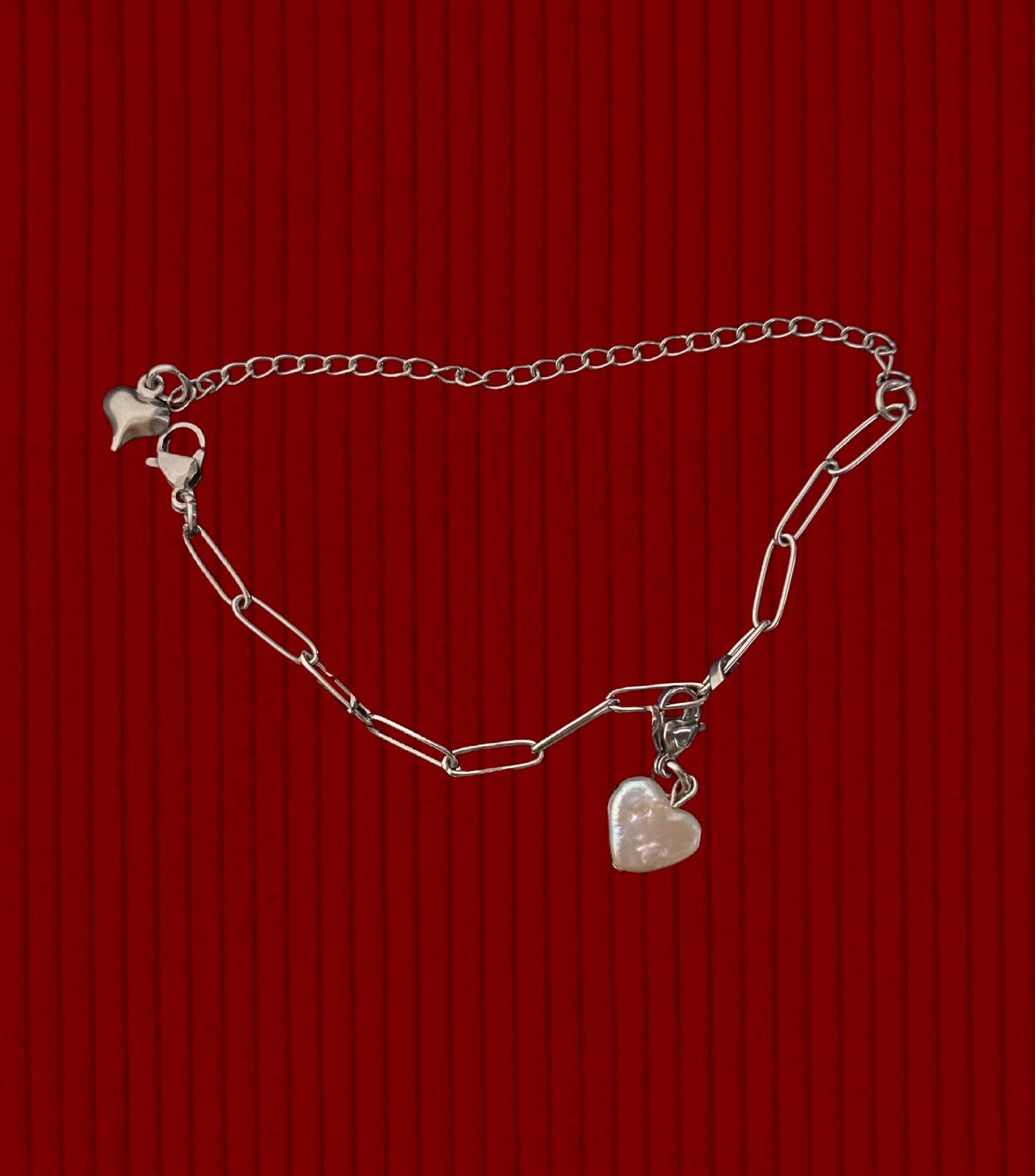 Heart charm on paperclip bracelet