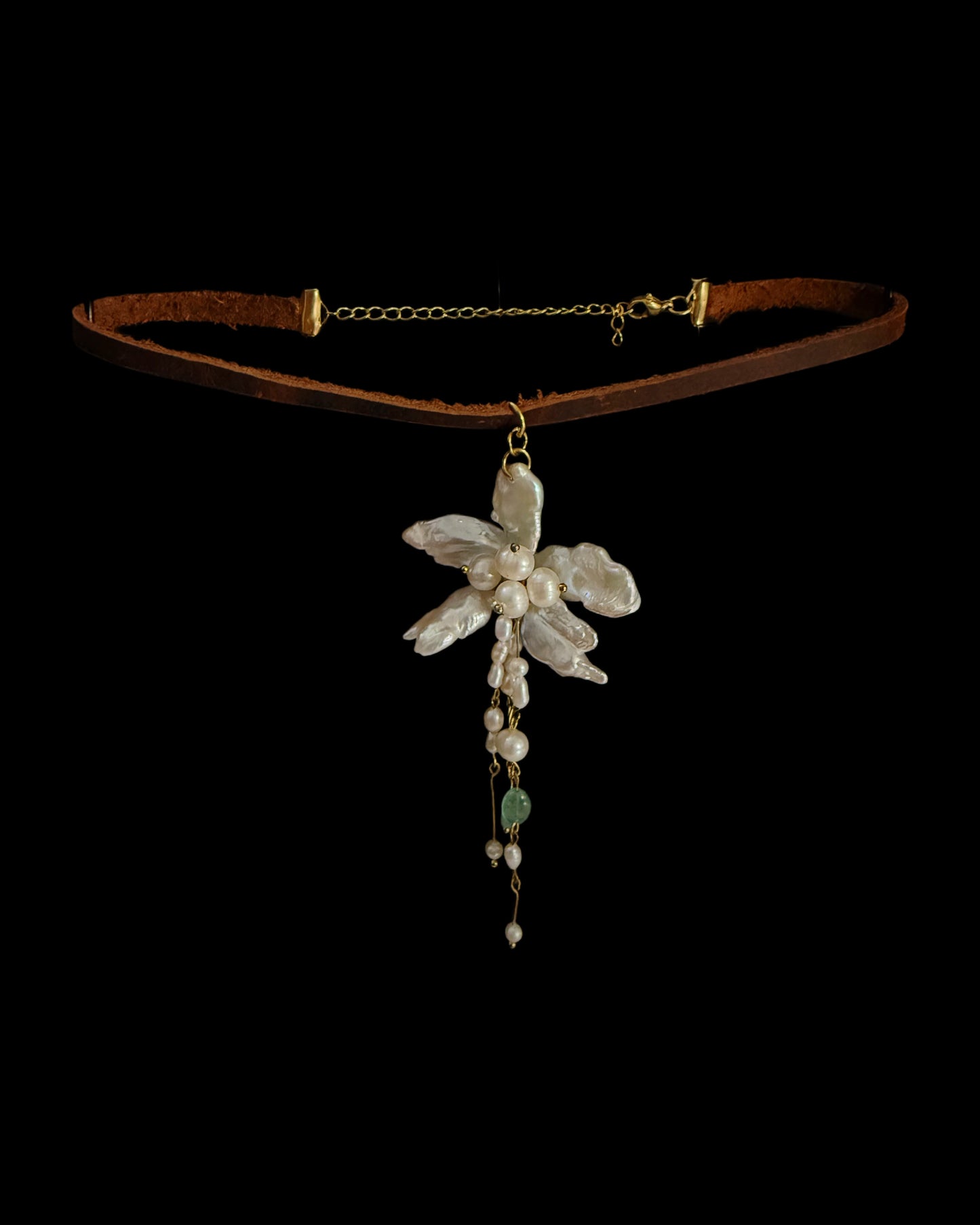 Pearl flower on leather choker { pre order}