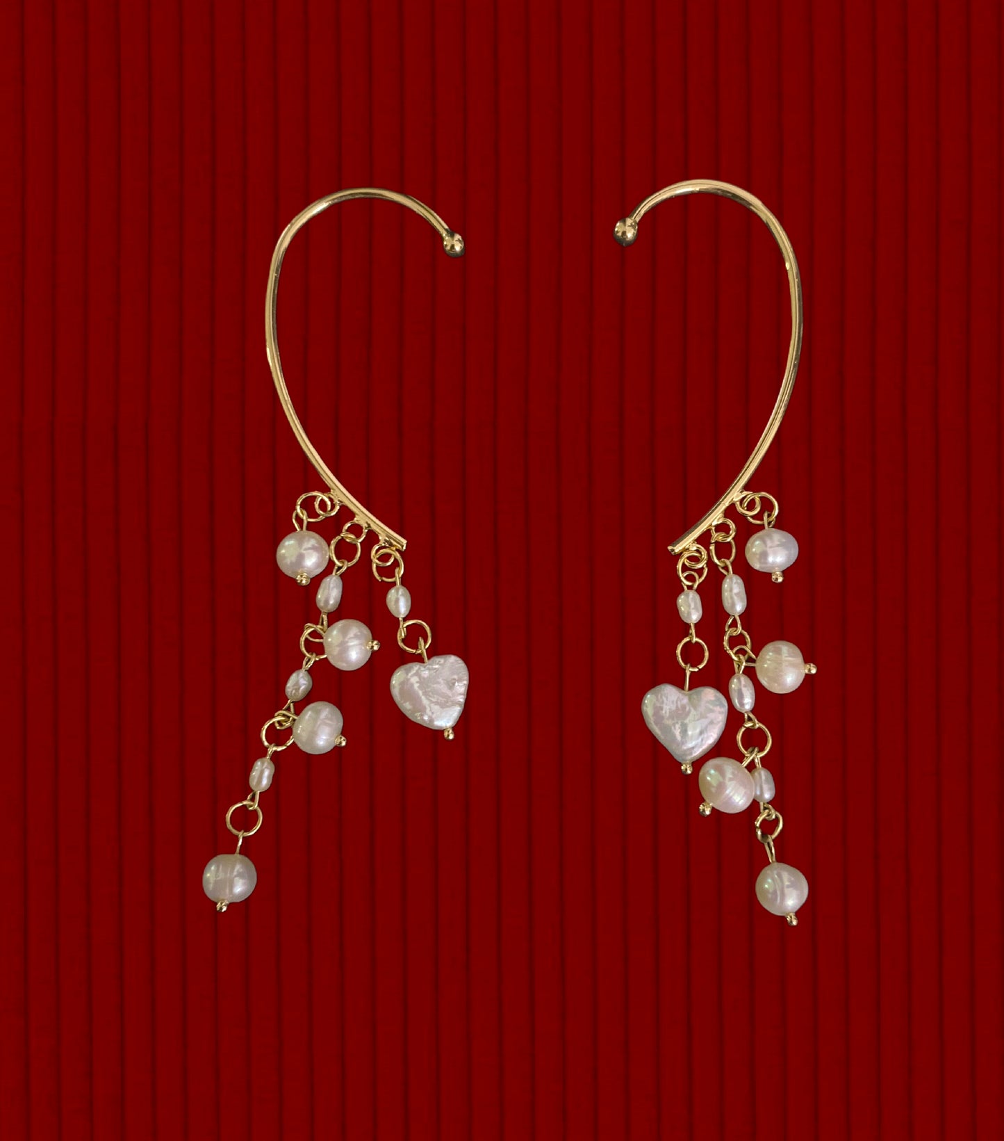 Pearl heart ear-cuffs {gold plated} set