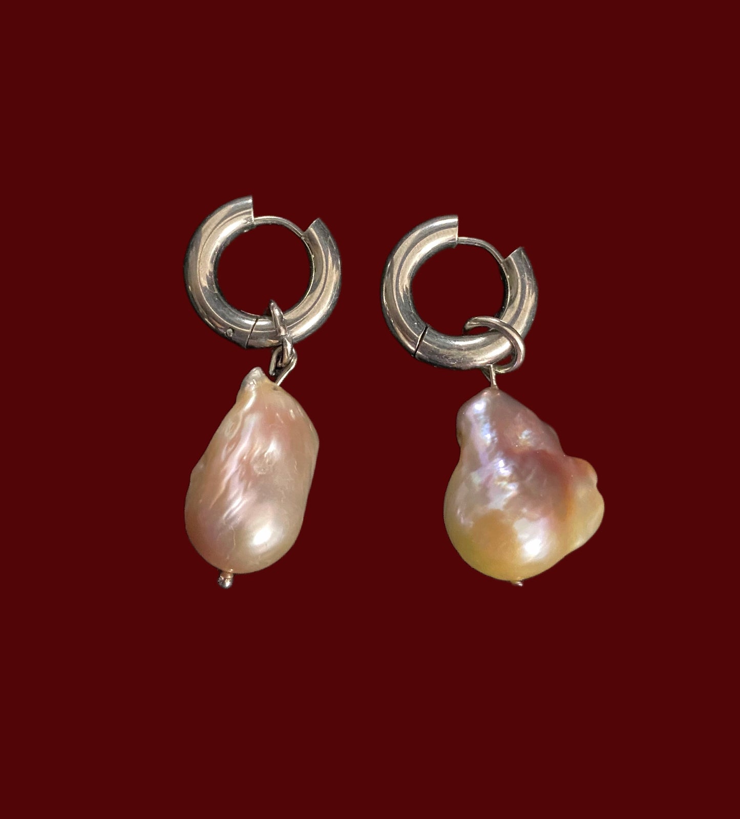 Rose pink fireball pearl on chunky hoops