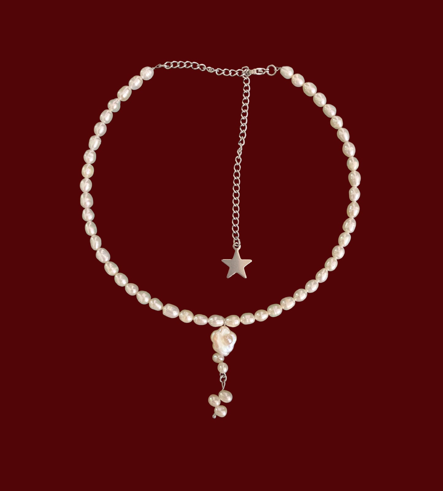 Flower stalk drop pearl choker { freshwater cultured pearl}