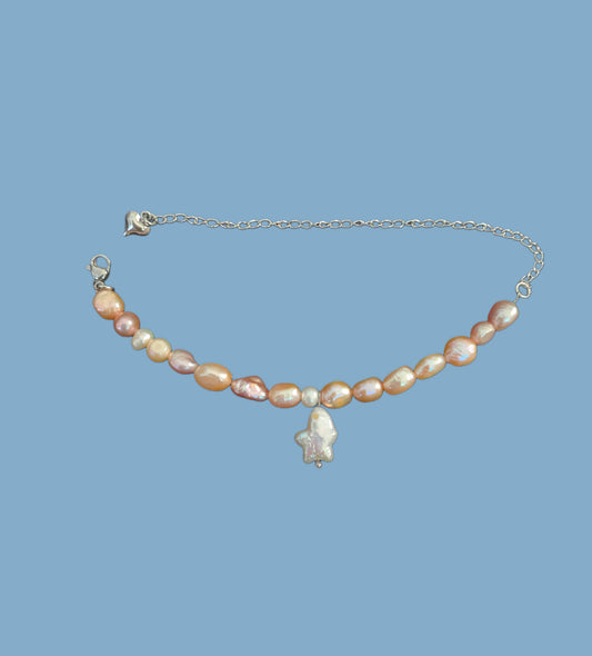 Mermaid pearl on star bracelet/ anklet { freshwater cultured pearl}