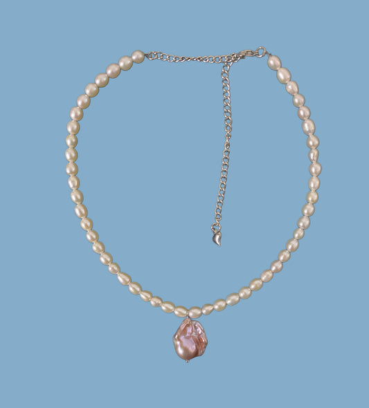 Rare rose pearl drop with rice pearl { freshwater cultured pearl}