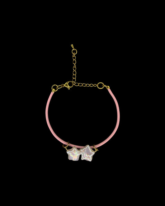 Twin star dusty pink  leather bracelet