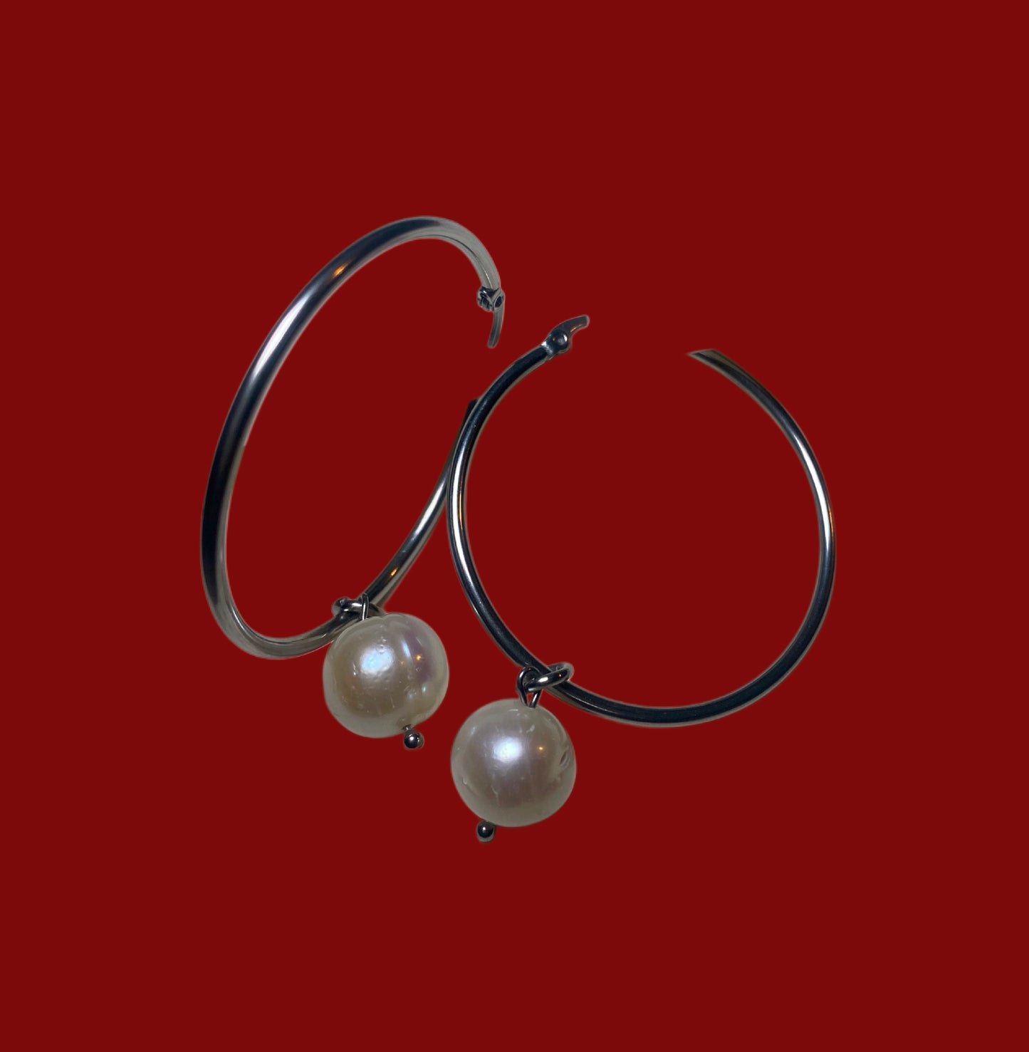 Fat pearl hoops