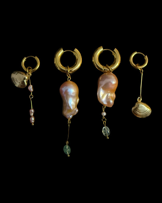 Upside down fire earrings, for double piercing