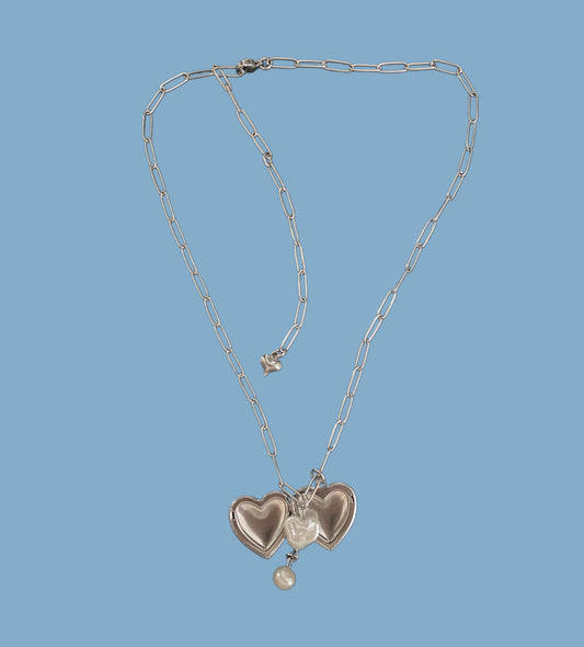 Heart drop locket paperclip necklace