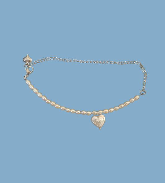 Heart on rice pearl bracelet {freshwater culture pearl}