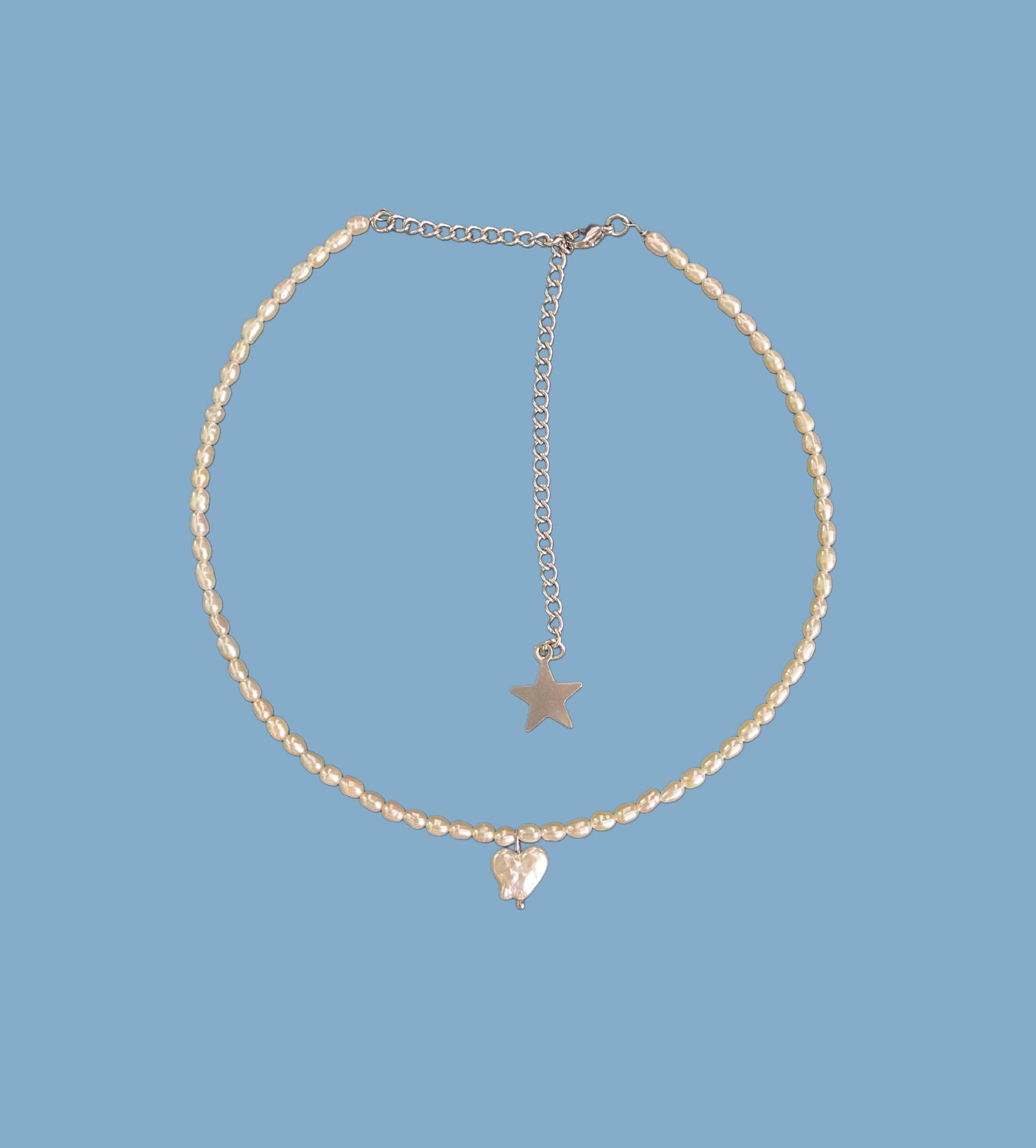 Tiny pearl choker with heart drop { freshwater cultured pearl}