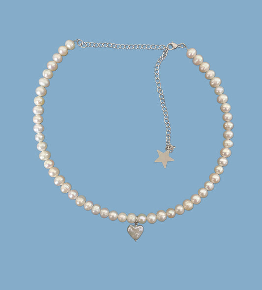 Heart drop freshwater pearl choker