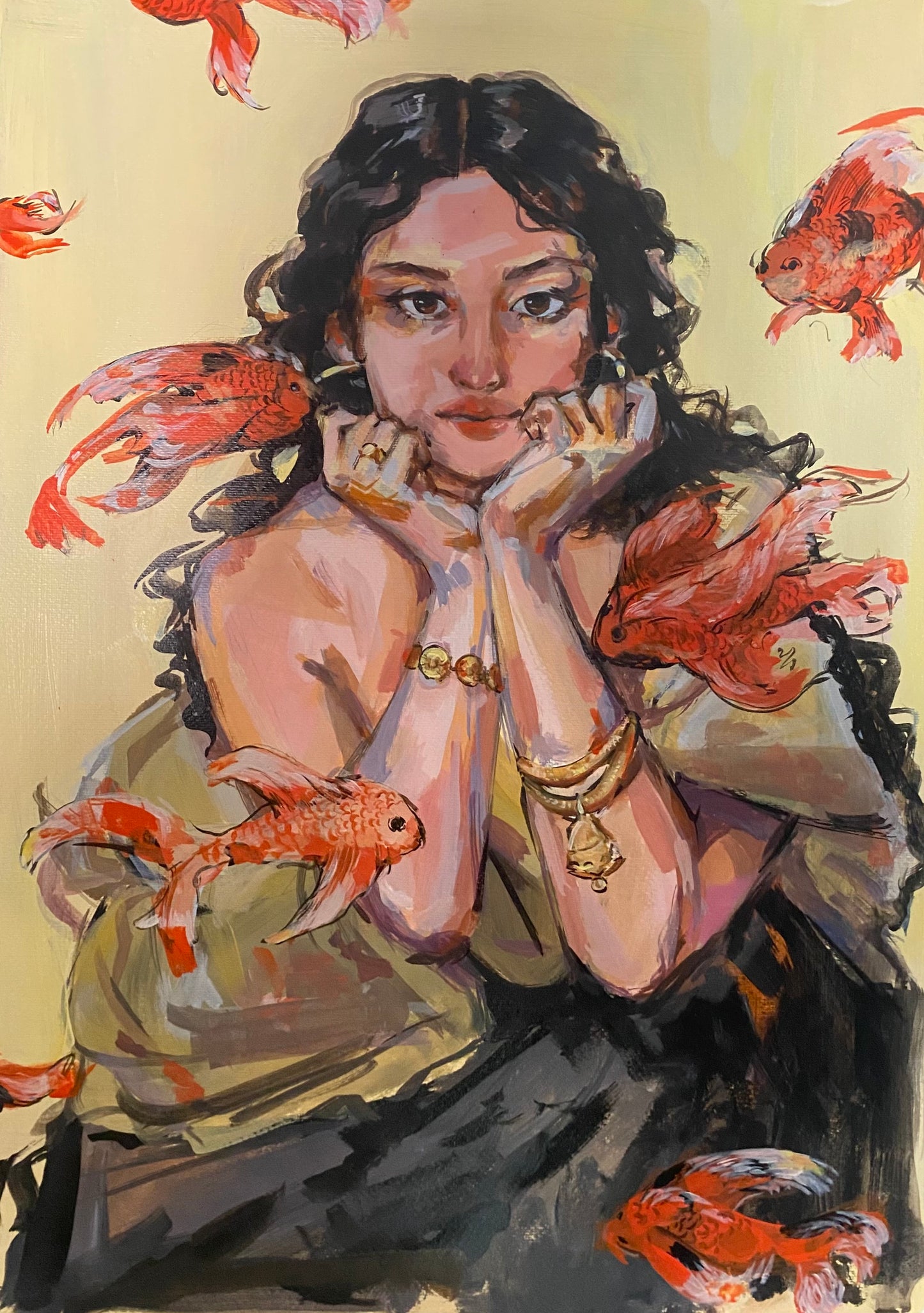 Girl behind the fish tank original {framed}