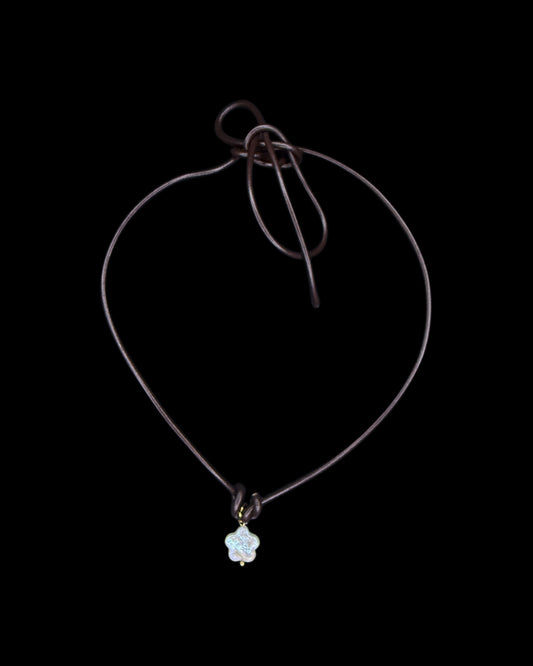 Coffee leather choker with flower pendent