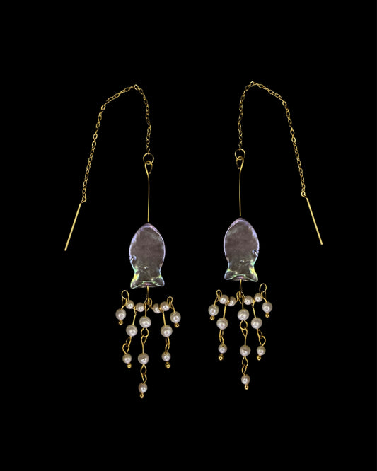 Fishes over the chandelier threader earrings