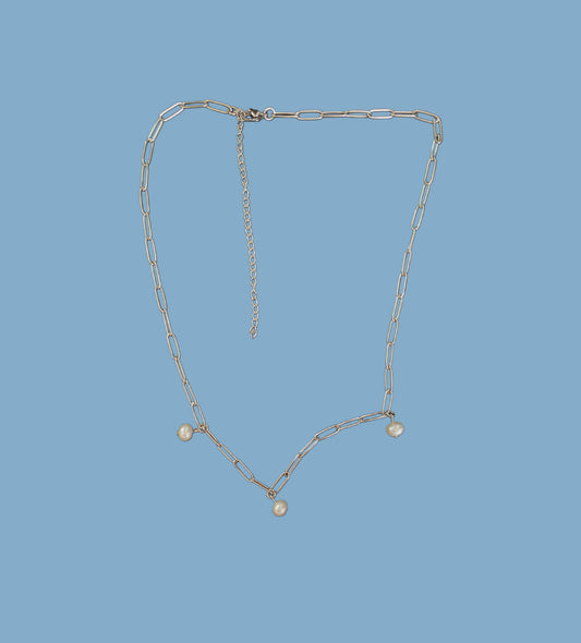 Pearl sparkle simple on paperclip necklace